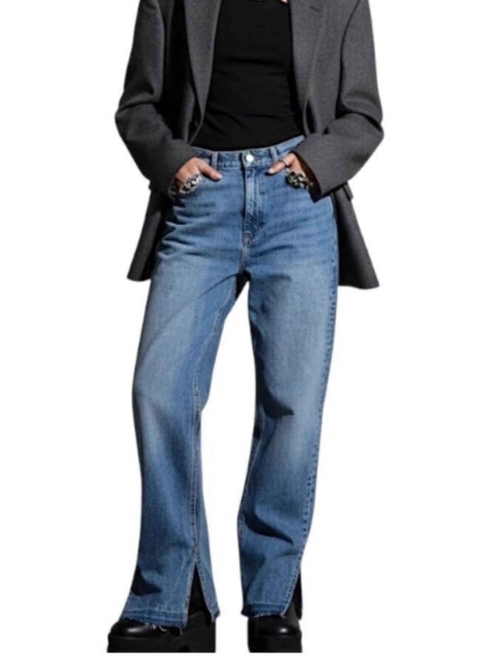 DL 1961 Emilie ultra high rise vintage minimalist split hem straight jeans 29